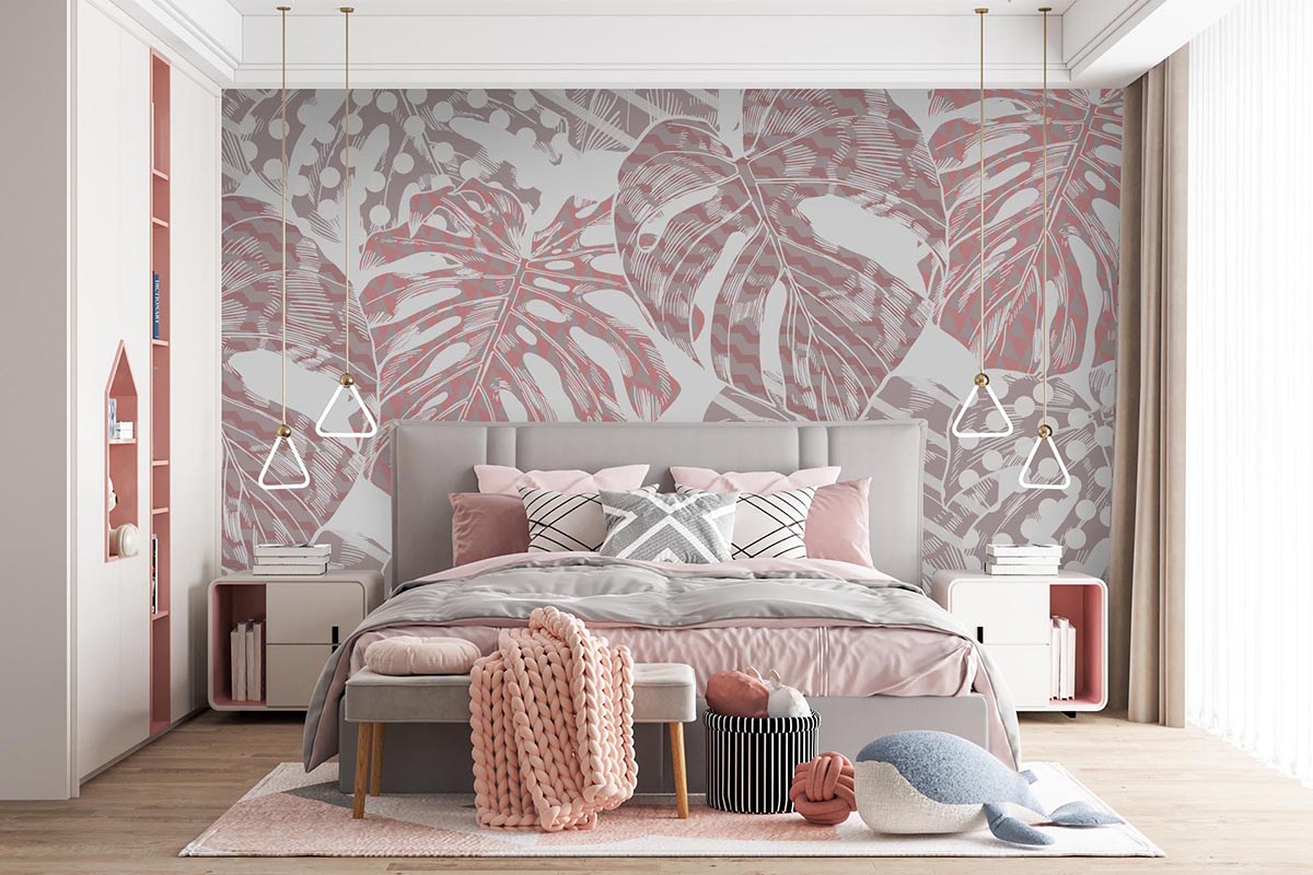 Wallpaper-palm-leaves-monstera-on-a-gray-background-in-the-interior-185-123