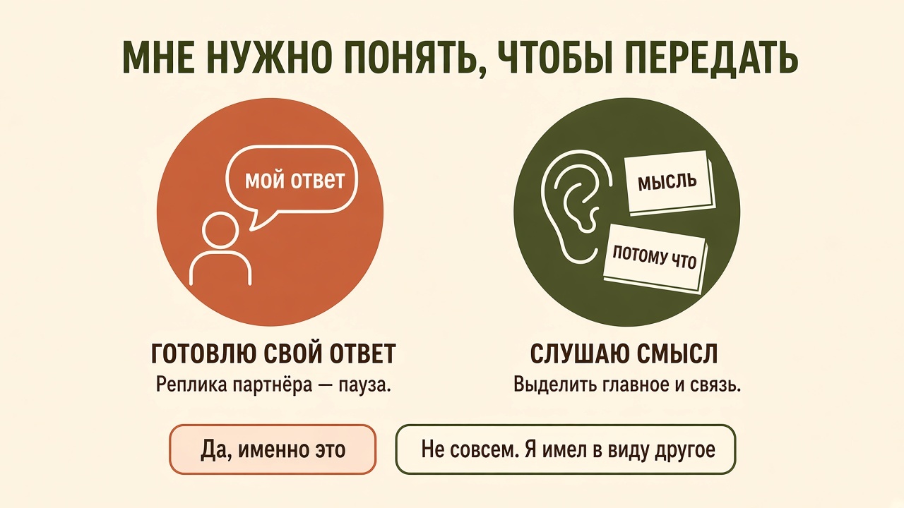 Вместо подготовки своего ответа — задача понять мысль и связь «потому что»