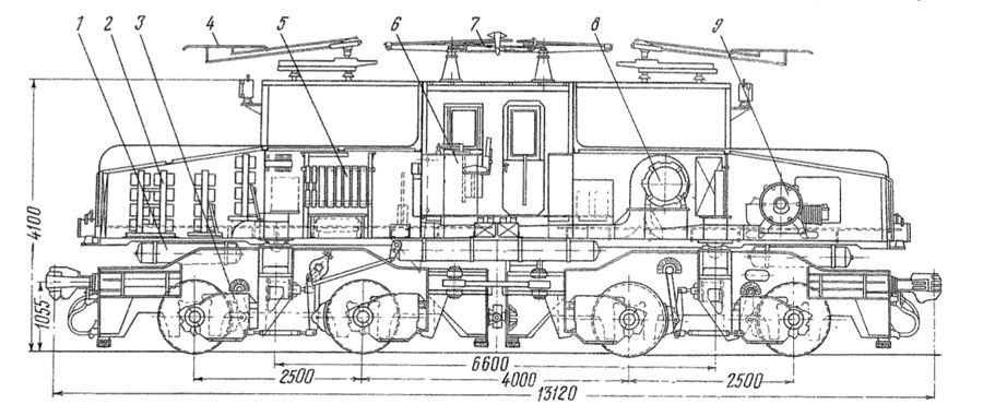 Промышленный электровоз IVКП схема-чертеж в проекции