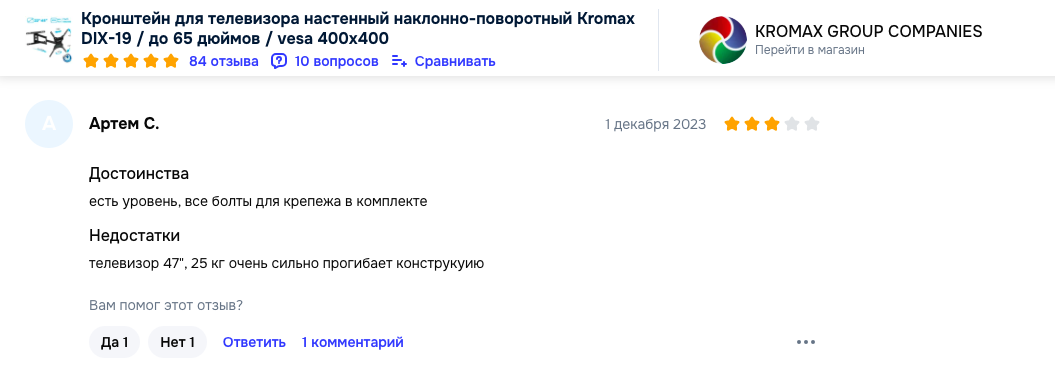 Отзыв на кронштейн