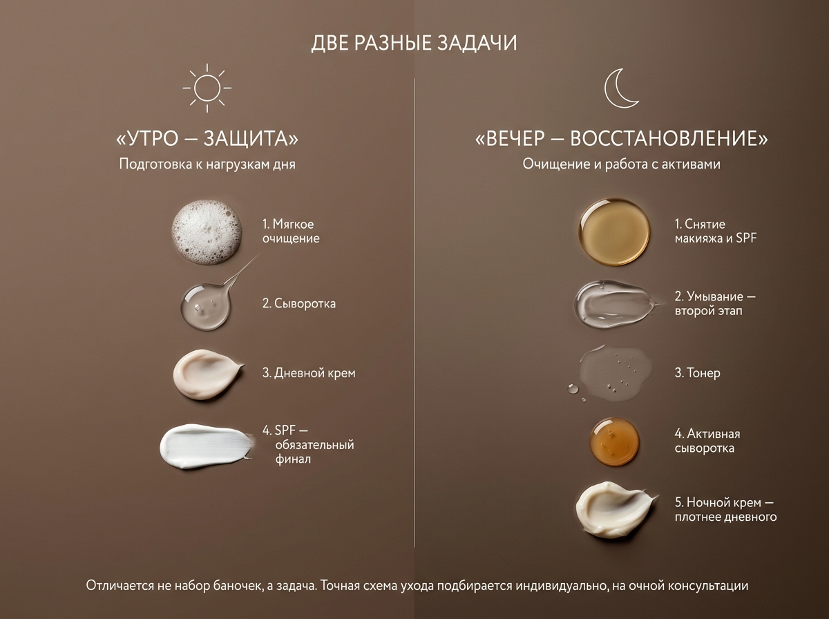 Разница утреннего и вечернего ухода за кожей