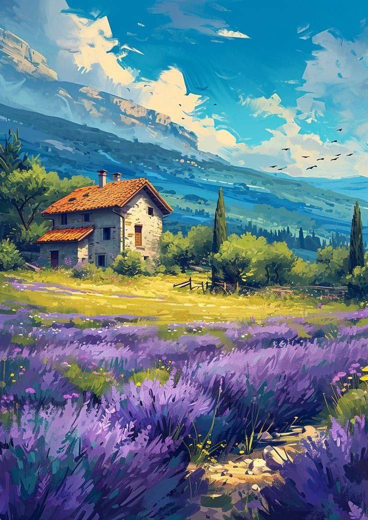 Пейзаж гуашью