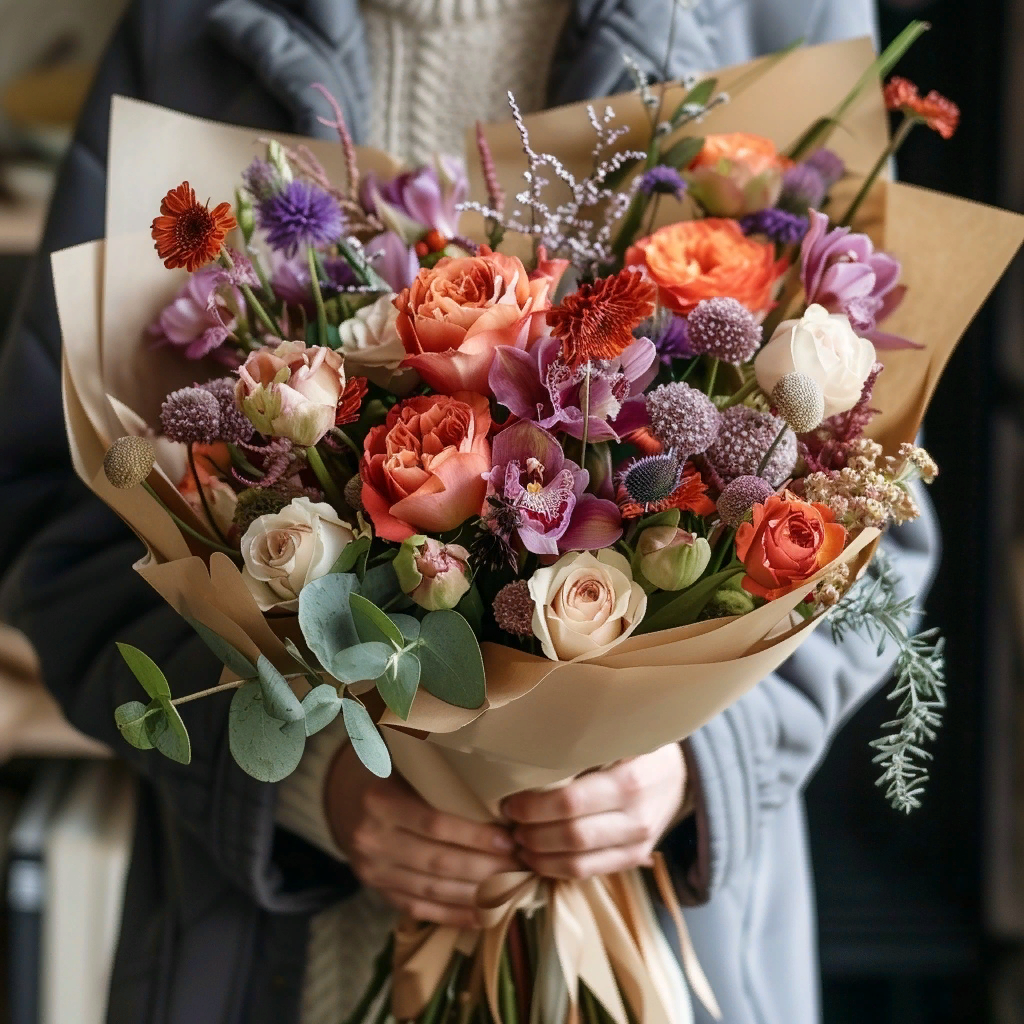 Букет цветов в руках флориста