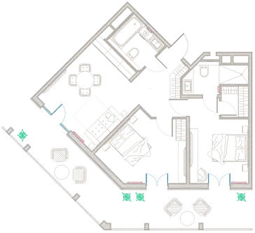 Планировка 2-комнатных апартаментов Sun Garden