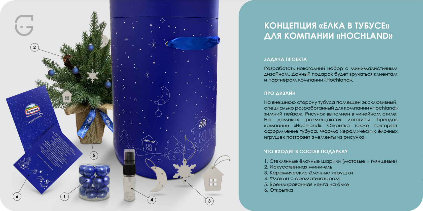 Новогодний набор мерча от компании Hochland - подарочные товары для праздников с логотипом для создания праздничного настроения