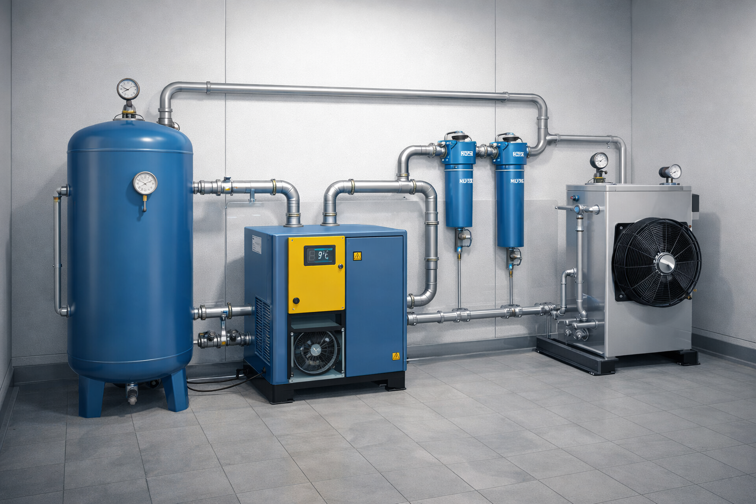 Вспомогательное оборудование компрессорной станции — ресивер, осушитель, фильтры и охладитель