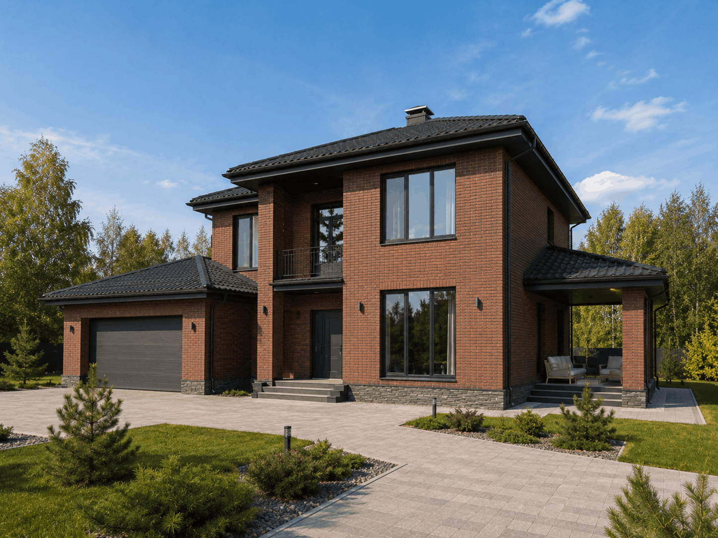 Estate Brick 182 — премиальный кирпичный дом с гаражом и террасой 182 м²