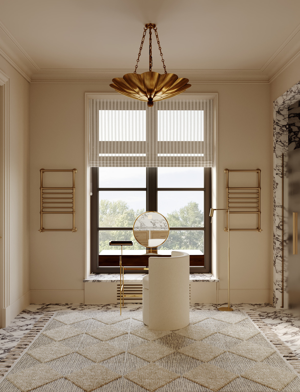 Мрамор Arabescato в интерьере мастер-санузла загородного дома дизайнера Екатерины Фёдоровой