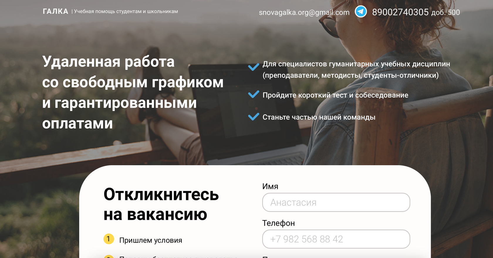 Онлайн-работа для преподавателей и студентов-отличников