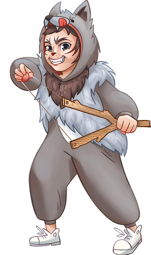An illustration of a boy dressed as a wily grey wolf for a children's play