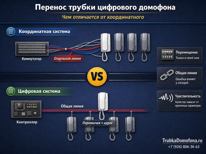 Перенос трубки цифрового домофона: чем отличается от координатного
