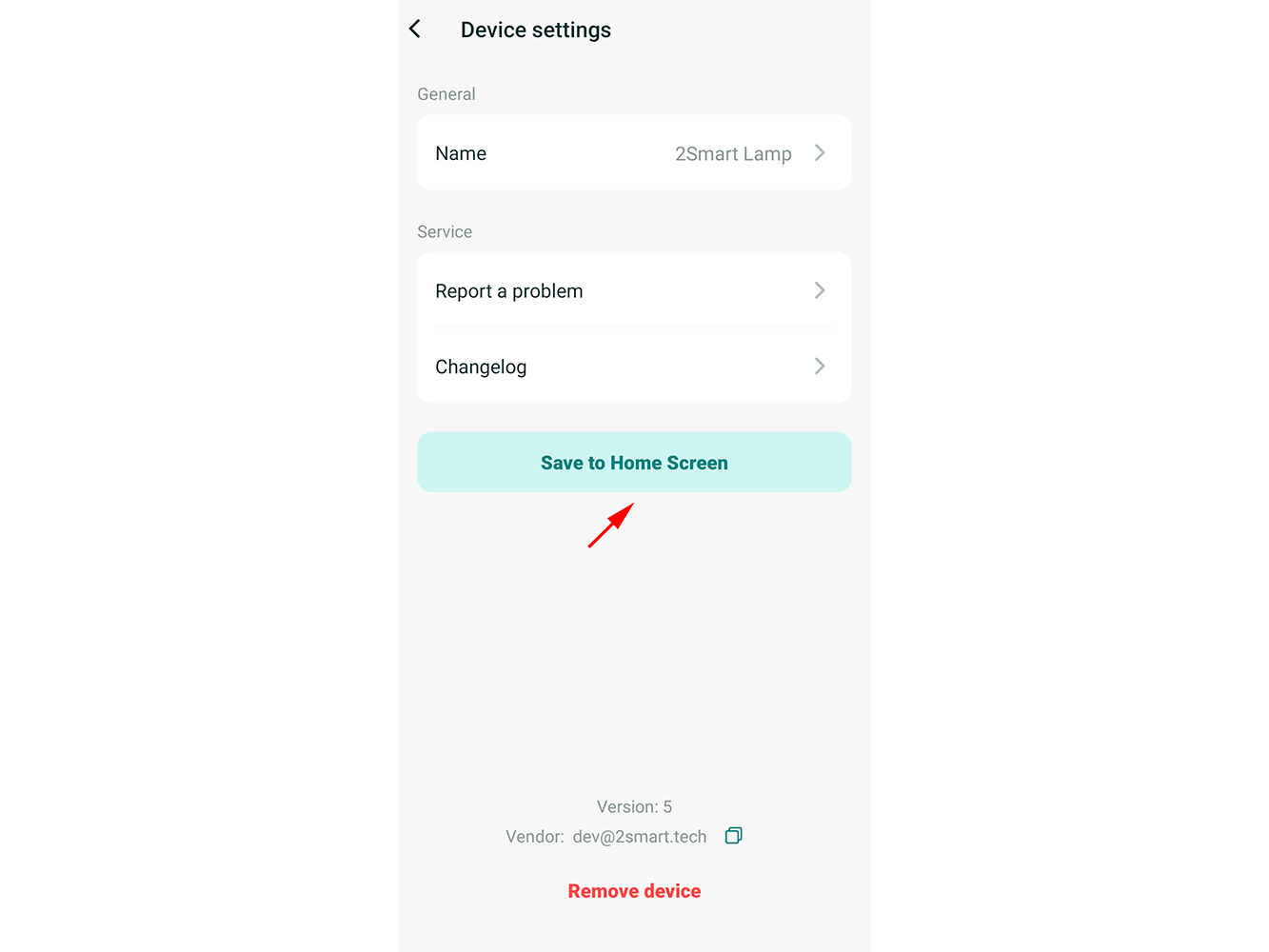 Device settings screen