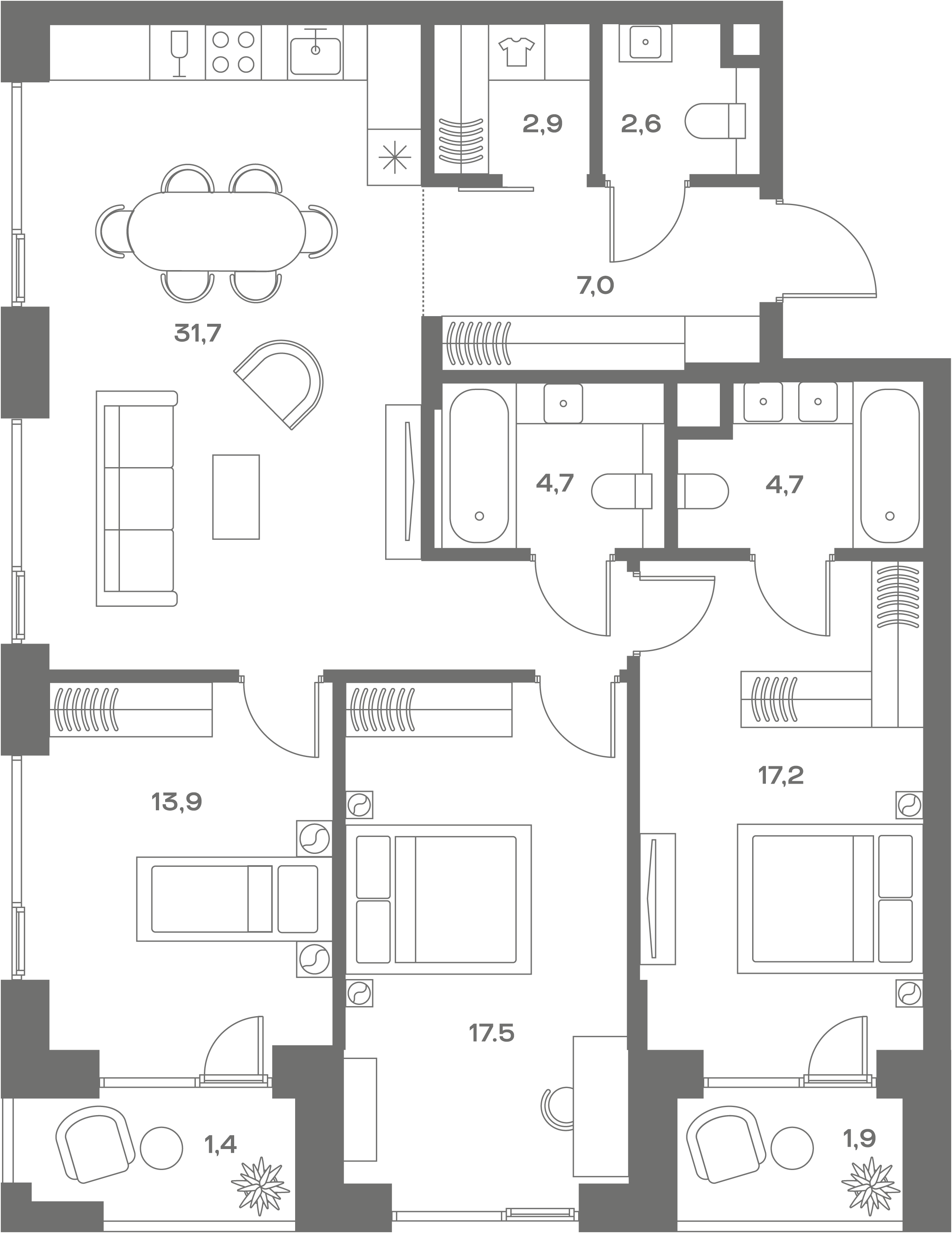 4-комн 105,5 м²