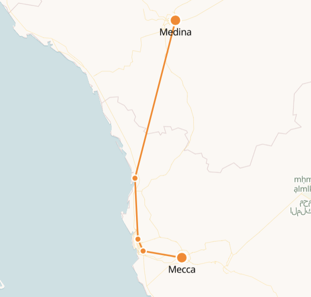 how many hours from medina to mecca by car