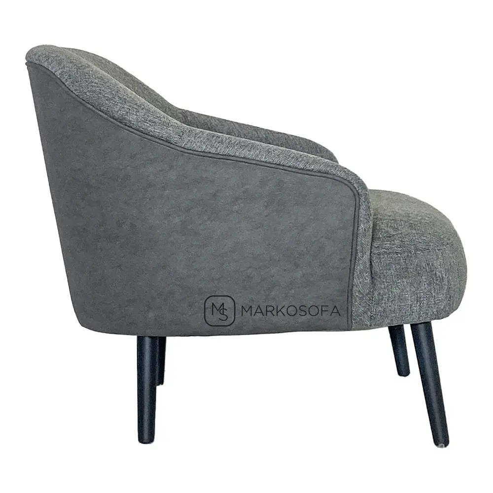 Реплика кресла Лесли Минотти, Leslie Minotti, на заказ от производителя в комбинации ткани и кожи на ножках из массива бука