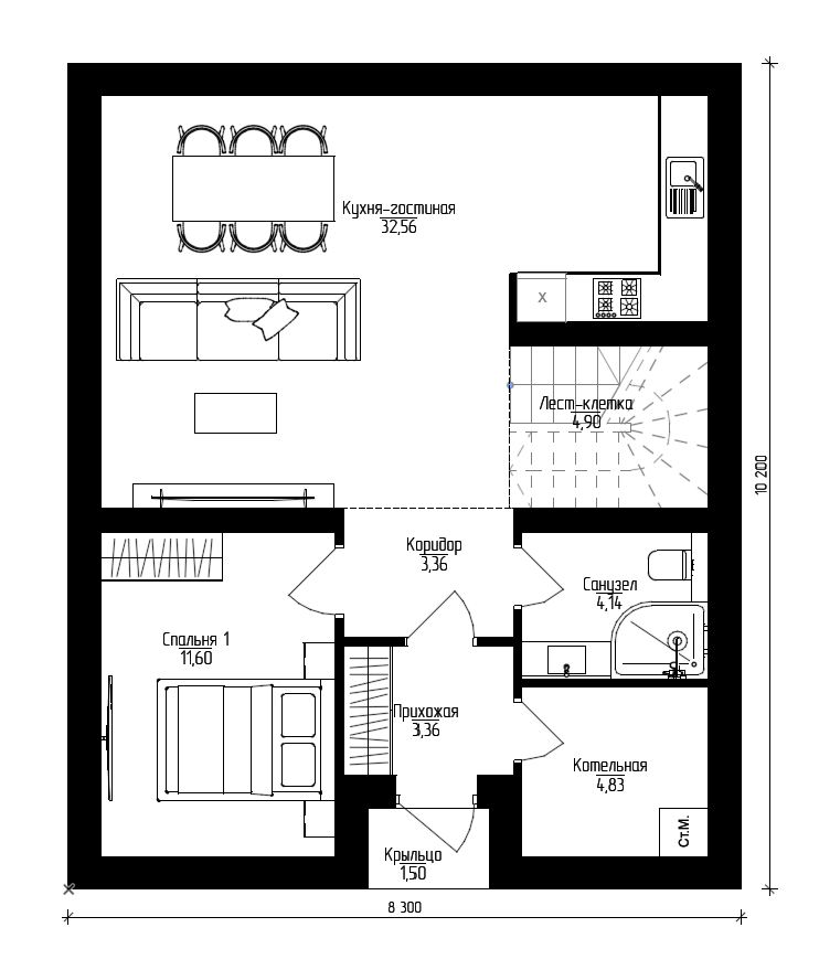 Планировка дома «Этажи», 1 этаж — 126 м²