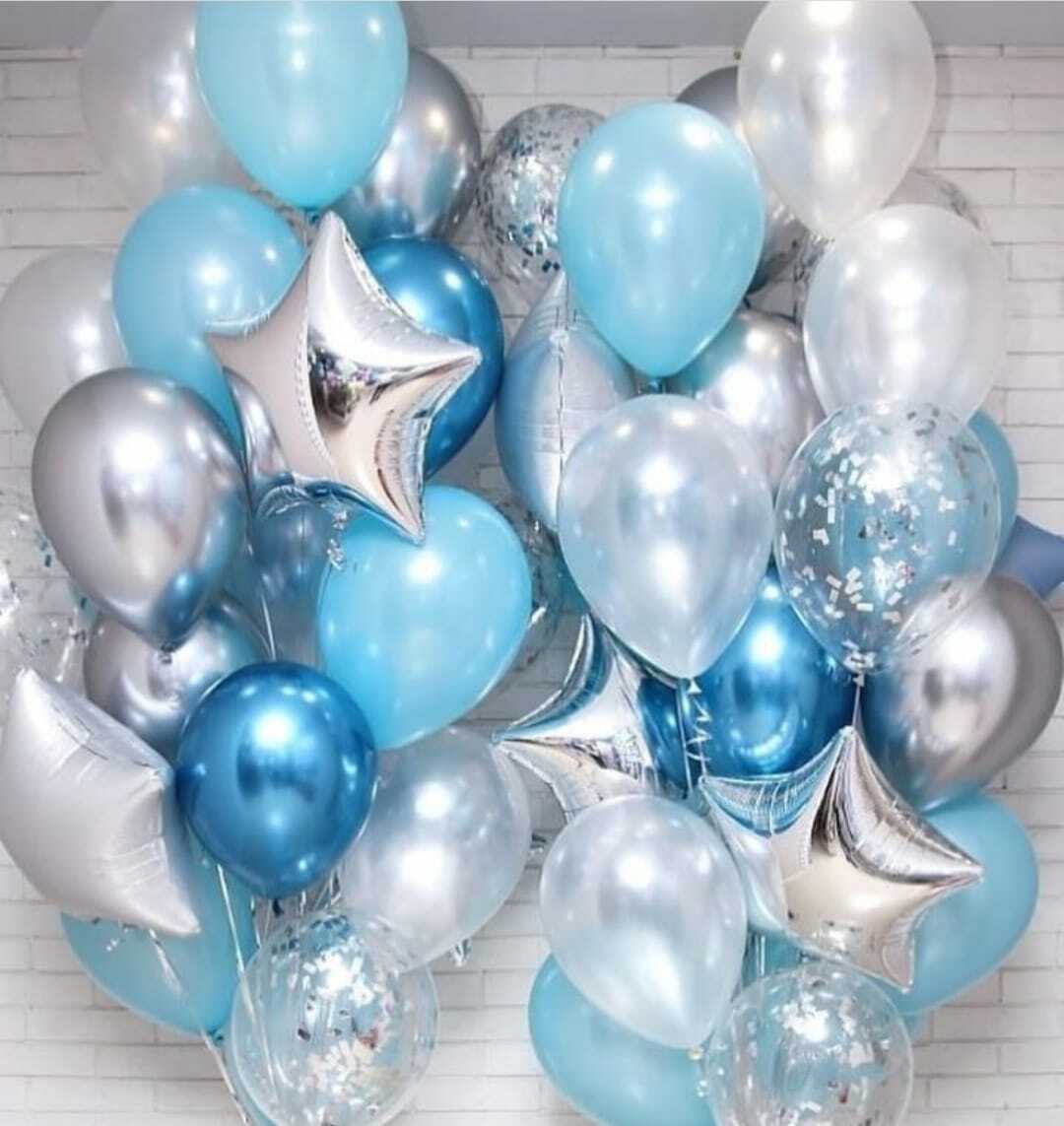 Фонтан из шаров для мальчика. Гелевые шары. Серебристые шары воздушные. Шары синие с серебром. Шары композиции из шаров.
