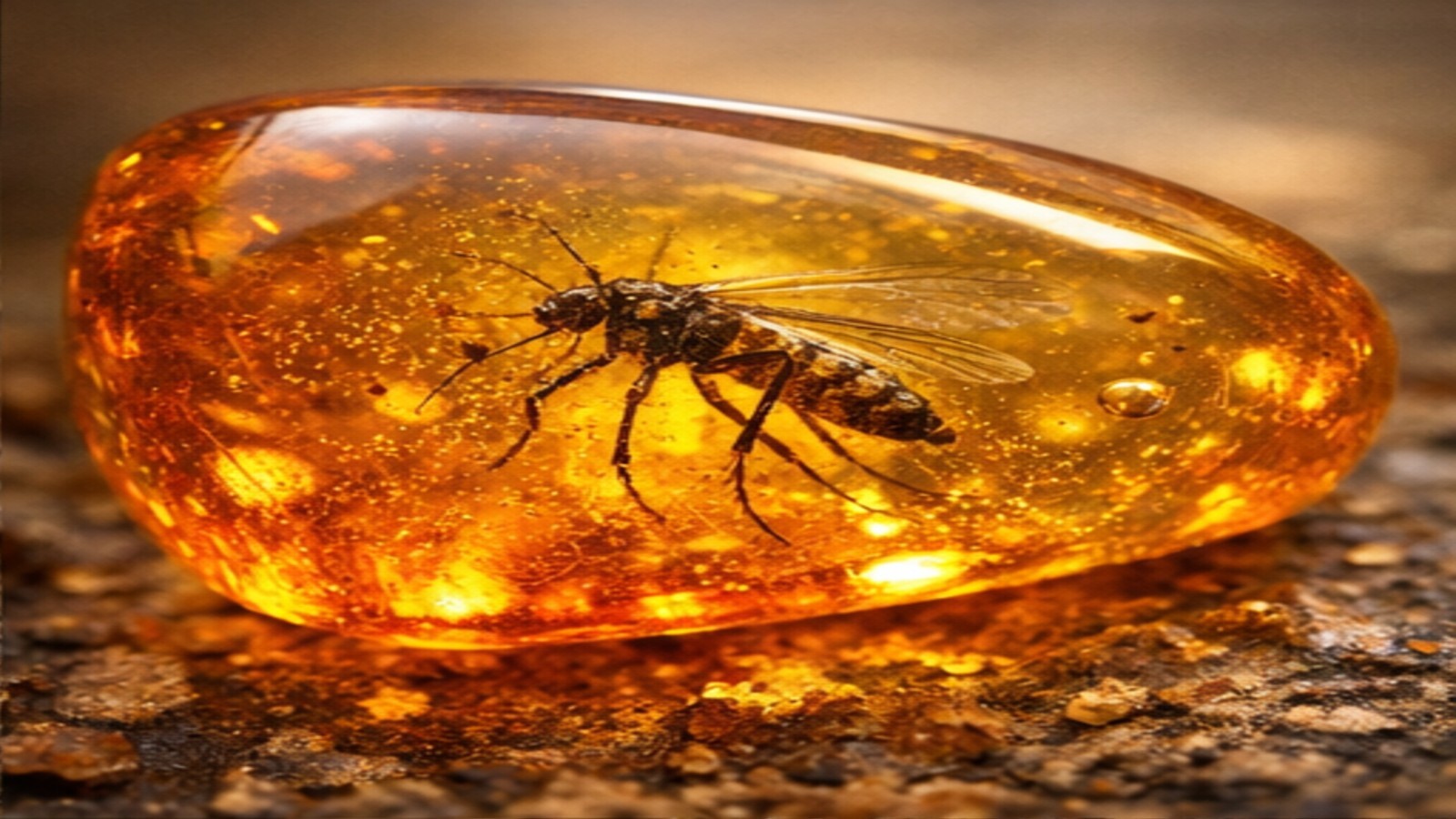 mosquito preserved in amber fossil macro detail