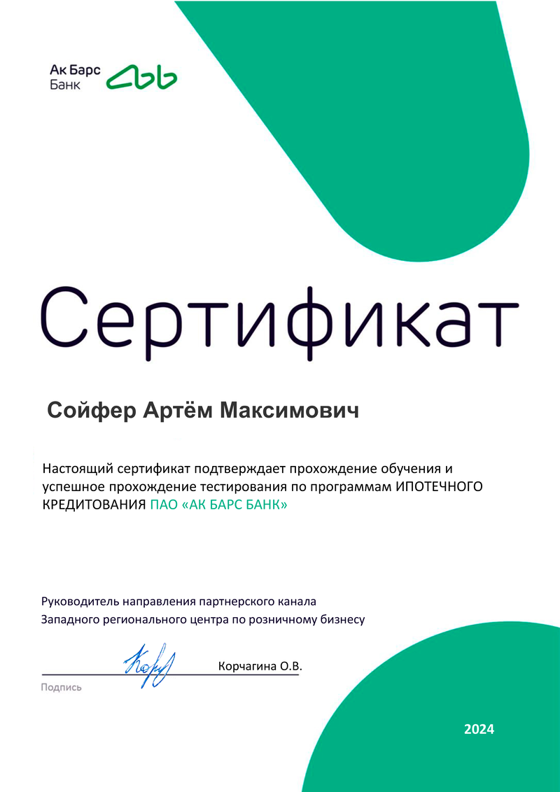 Профессиональная награда Артёма Сойфера
