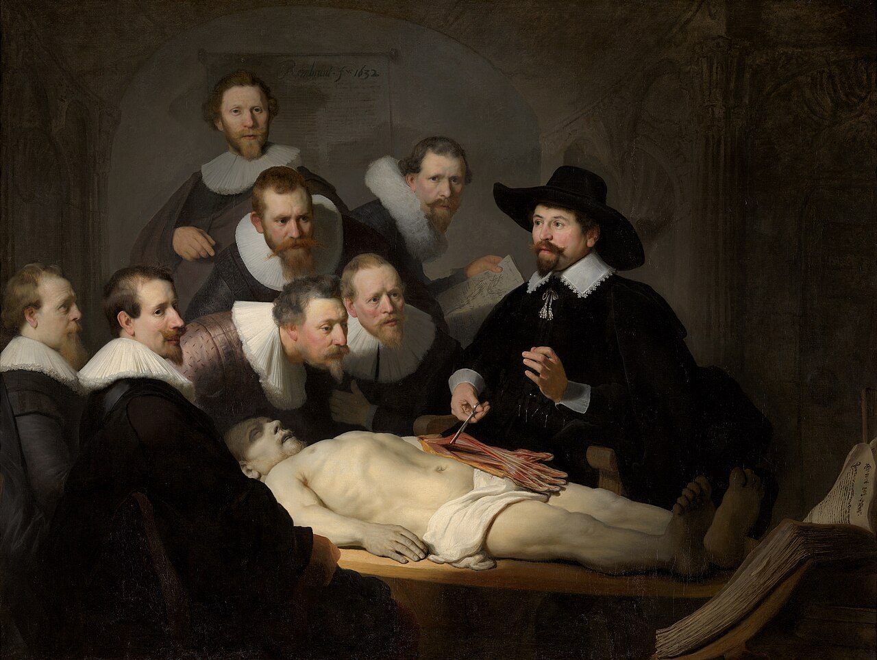 Рембрандт Урок анатомии доктора Тульпа. 1632 нидерл. De anatomische les van Dr Nicolaes Tulp[1] англ. The Anatomy Lesson of Dr Nicolaes Tulp[1] Холст, масло. 169,5 × 216,5 см Маурицхёйс, Гаага