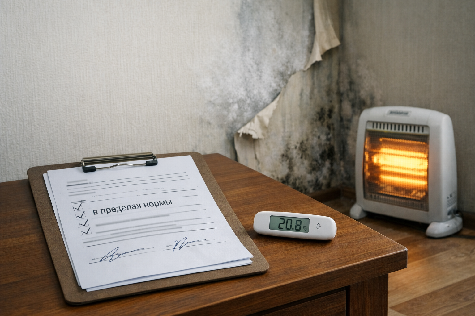 Акт управляющей компании о норме температуры и промерзающий угол стены в квартире зимой