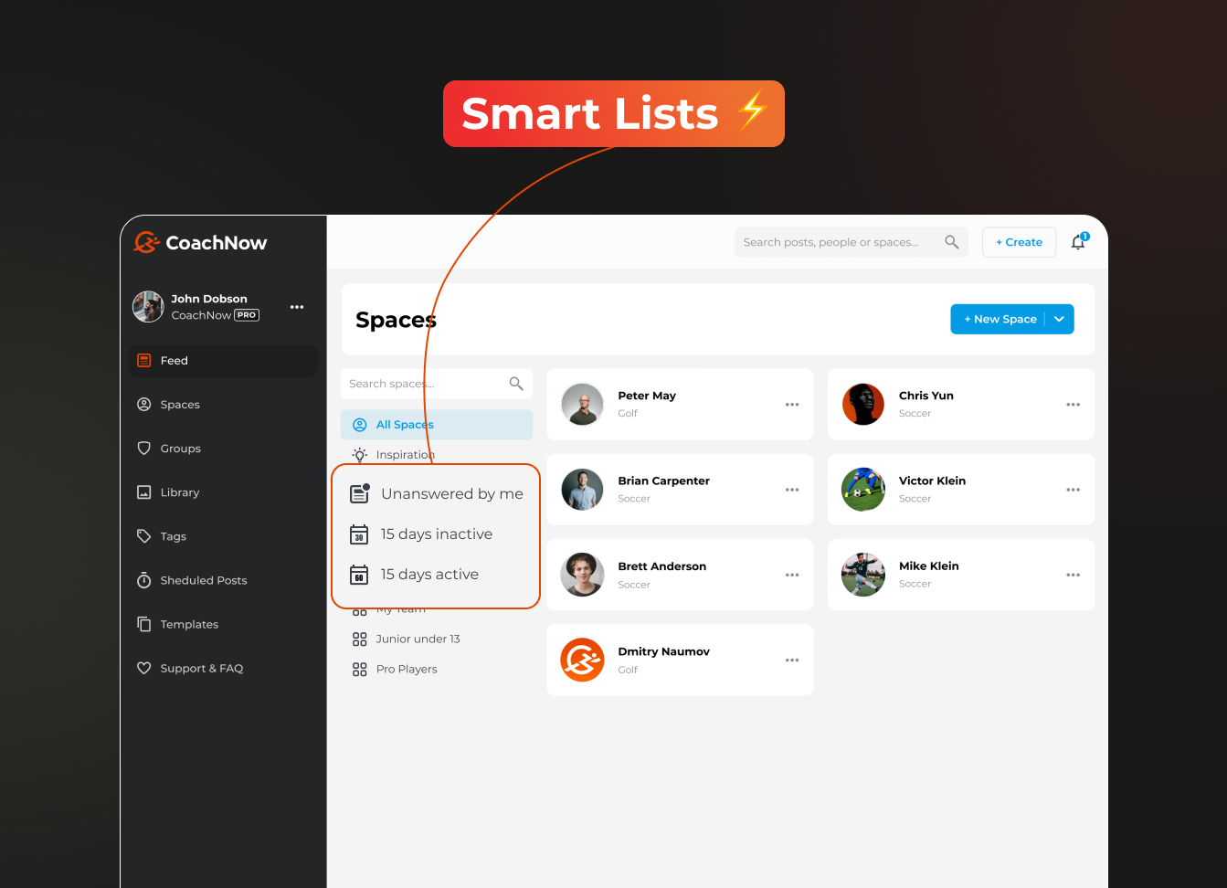Spaces in CoachNow smart lists new feature