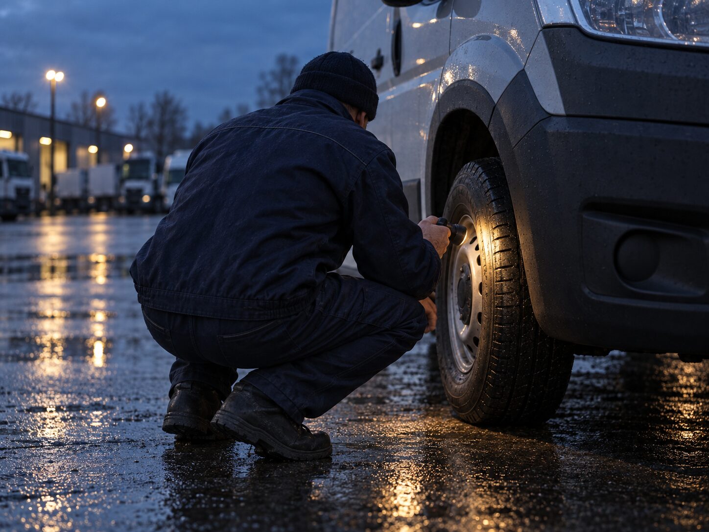 Контролёр проверяет техническое состояние автомобиля перед выездом
