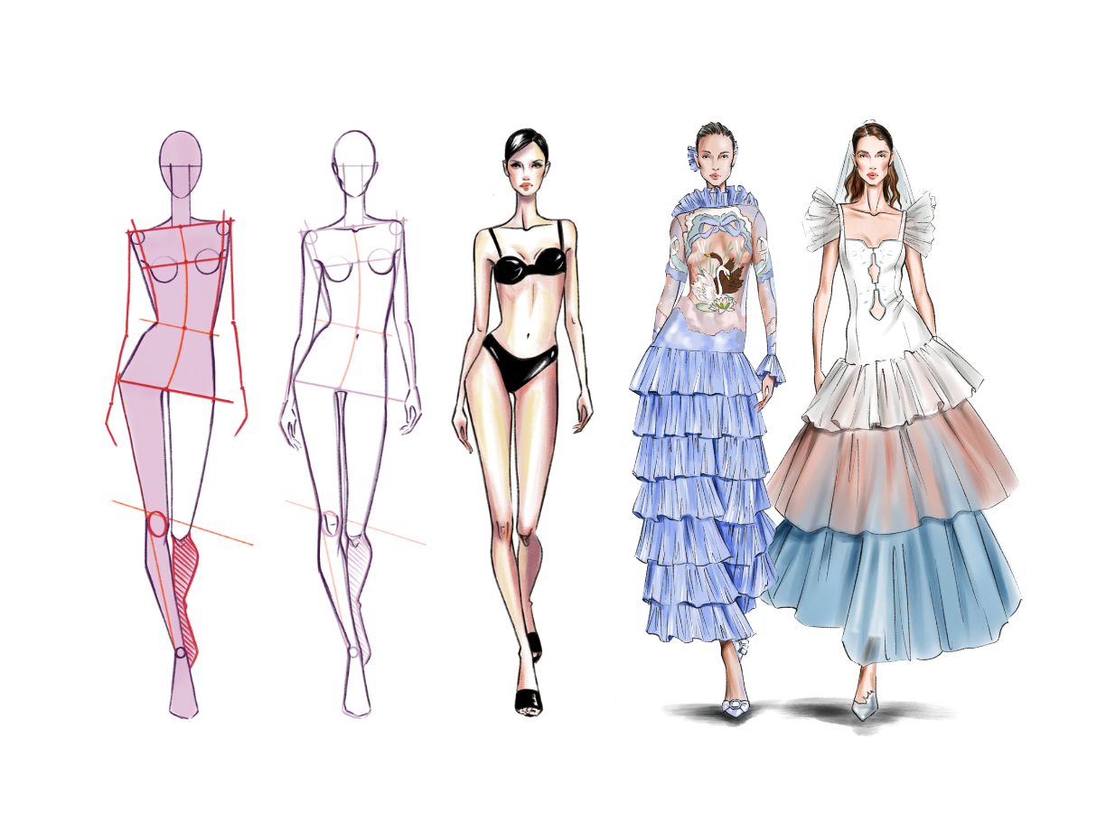 Fashion sketching mistakes beginners make with croquis, clothing sketches, and drawing tools