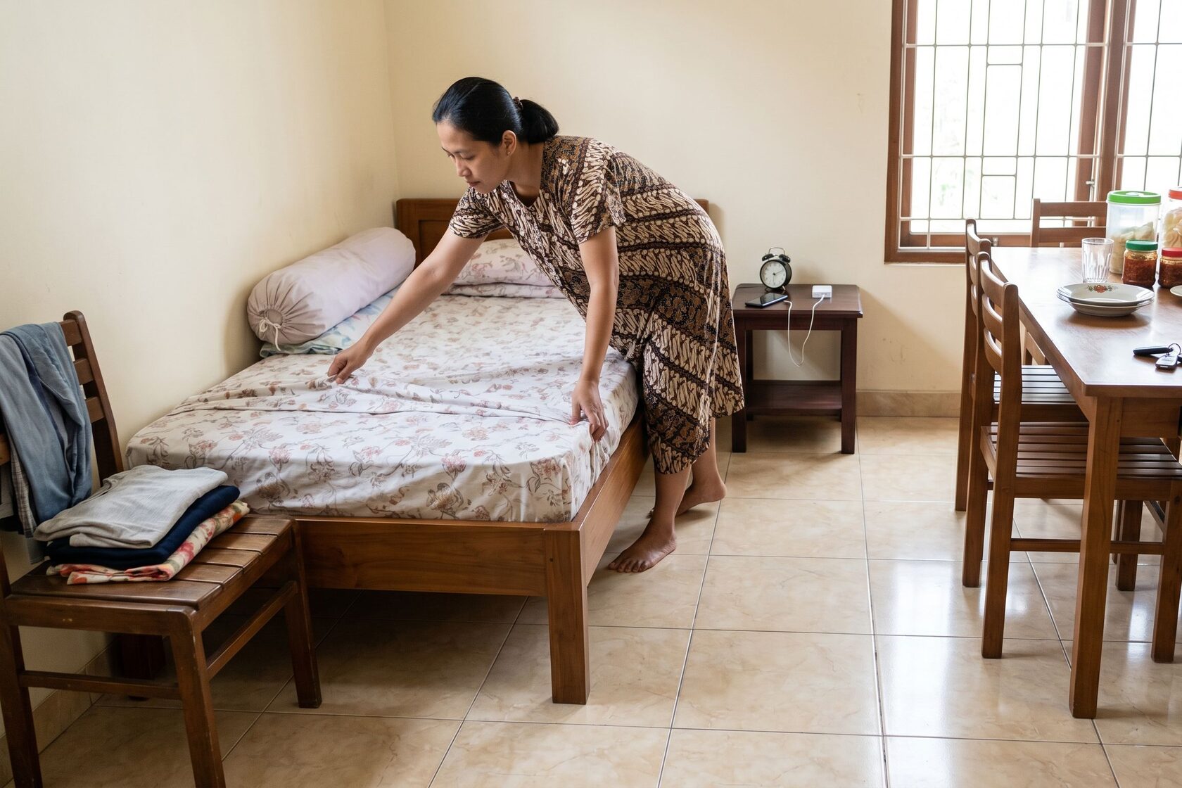 Meja makan rumah Indonesia dirapikan di pagi hari
