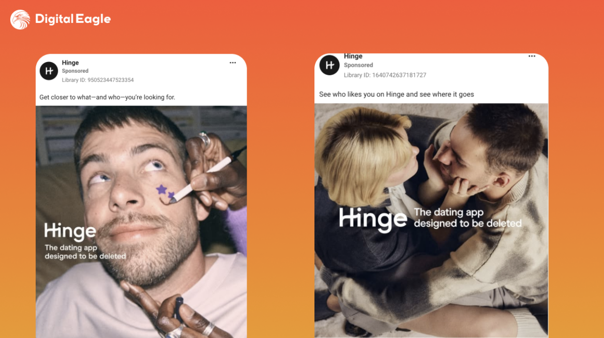 Examples of approved Hinge dating ads from Facebook Ads Library