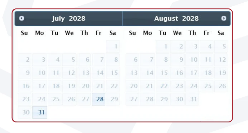 Свободные даты записи на собеседование на визу США в Астане в июле 2028 года