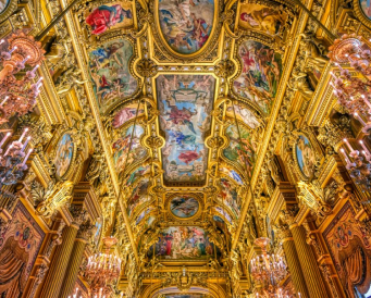 Decorated ceiling in a church in Paris, France