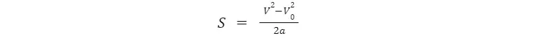 Формула пути через начальную и конечную скорости: S = (v² − v0²)/(2a)
