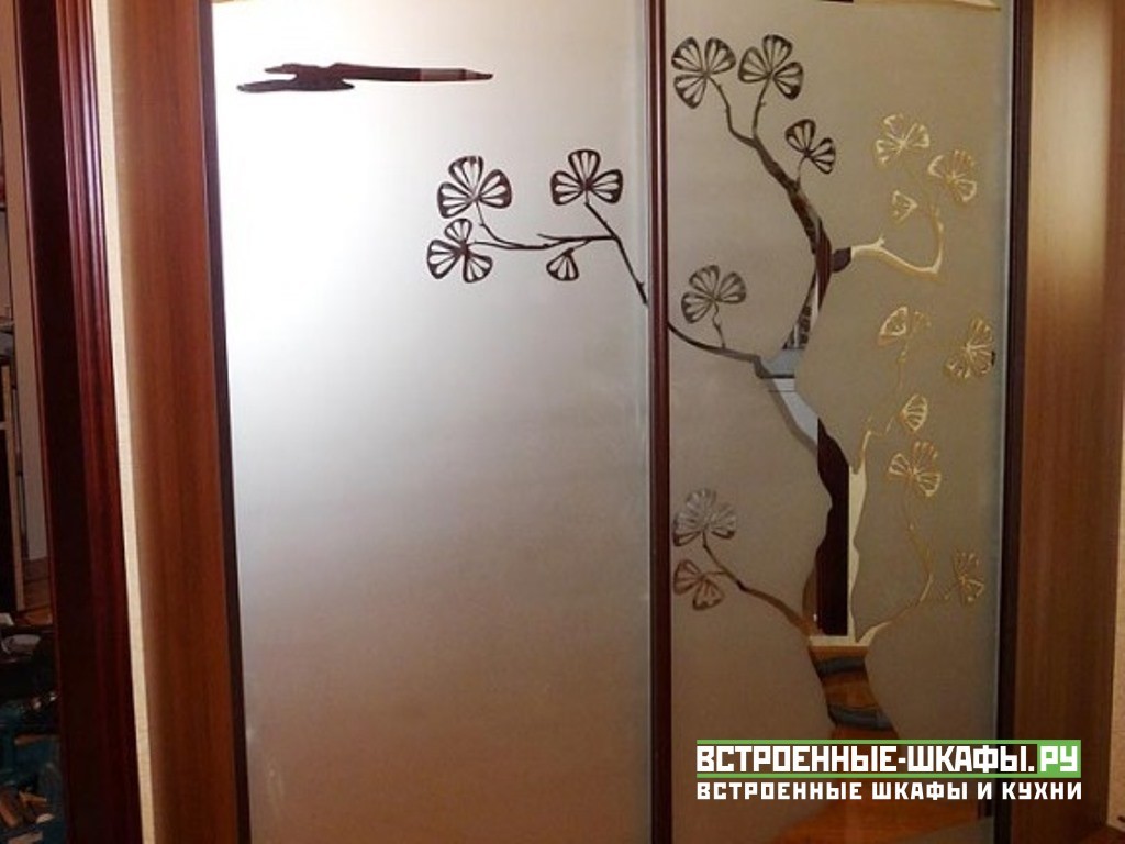 Трапециевидный шкаф купе с пескоструйным рисунком на зеркале - Пример ...