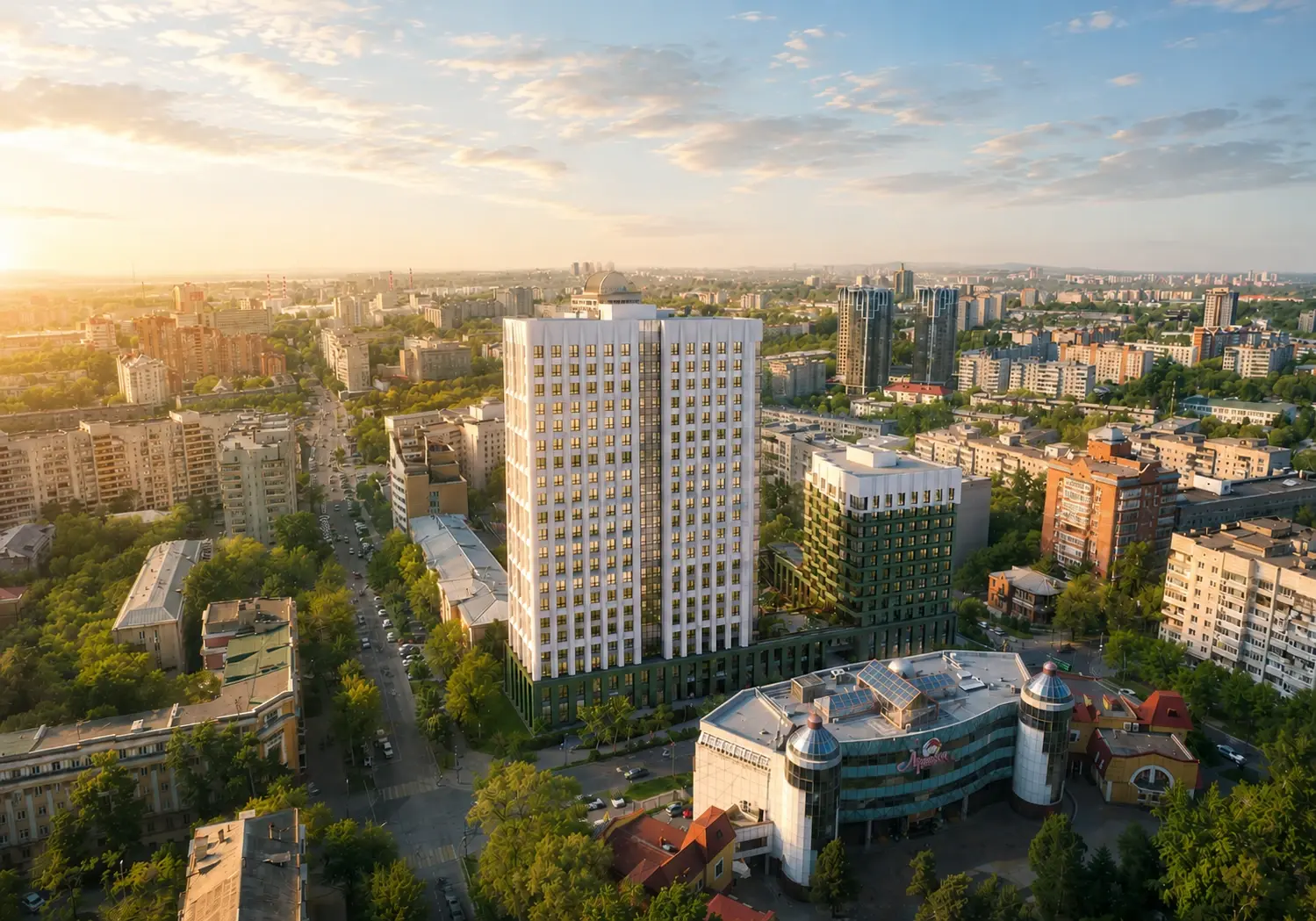 Панорама центра Хабаровска с комплексом «Лес и Берег»