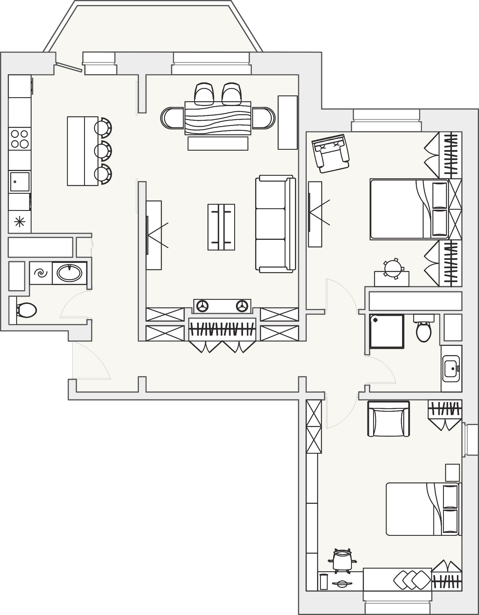 Планировка большой квартиры с гостиной и детской 