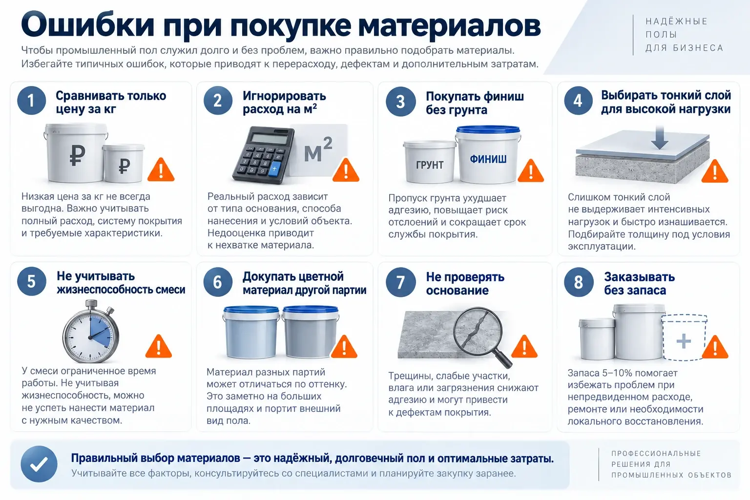 Типичные ошибки при закупке материалов для промышленного полимерного пола