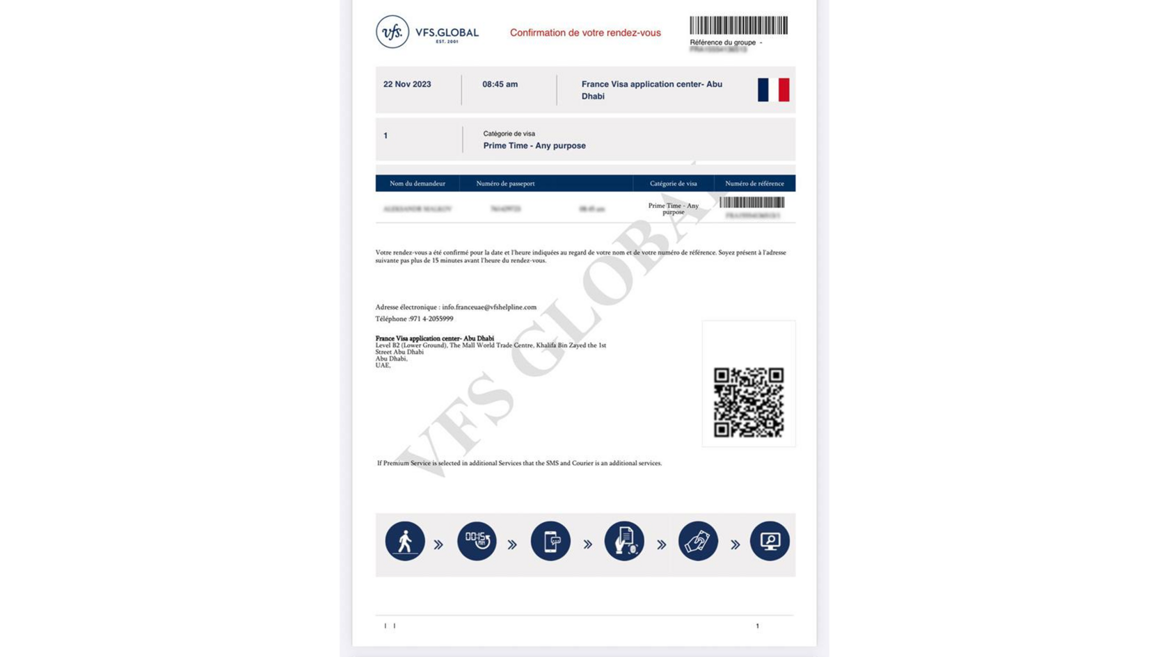 Подтверждение записи Confirmation de votre rendez-vous в визовый центр VFS Global для подачи паспорта и бизнес-плана на визу D Паспорт Талант Франция.