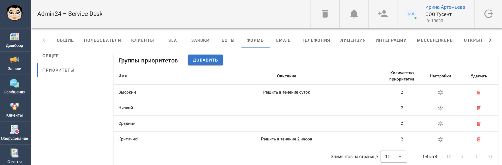 Группы приоритетов в Admin24