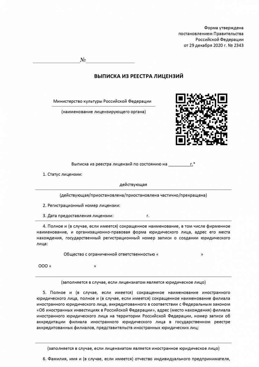 Выписка из реестра лицензий Минкультуры