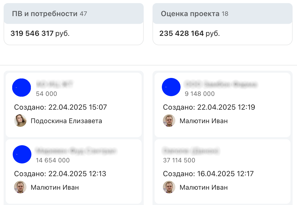 Подсчёт сумм в канбане