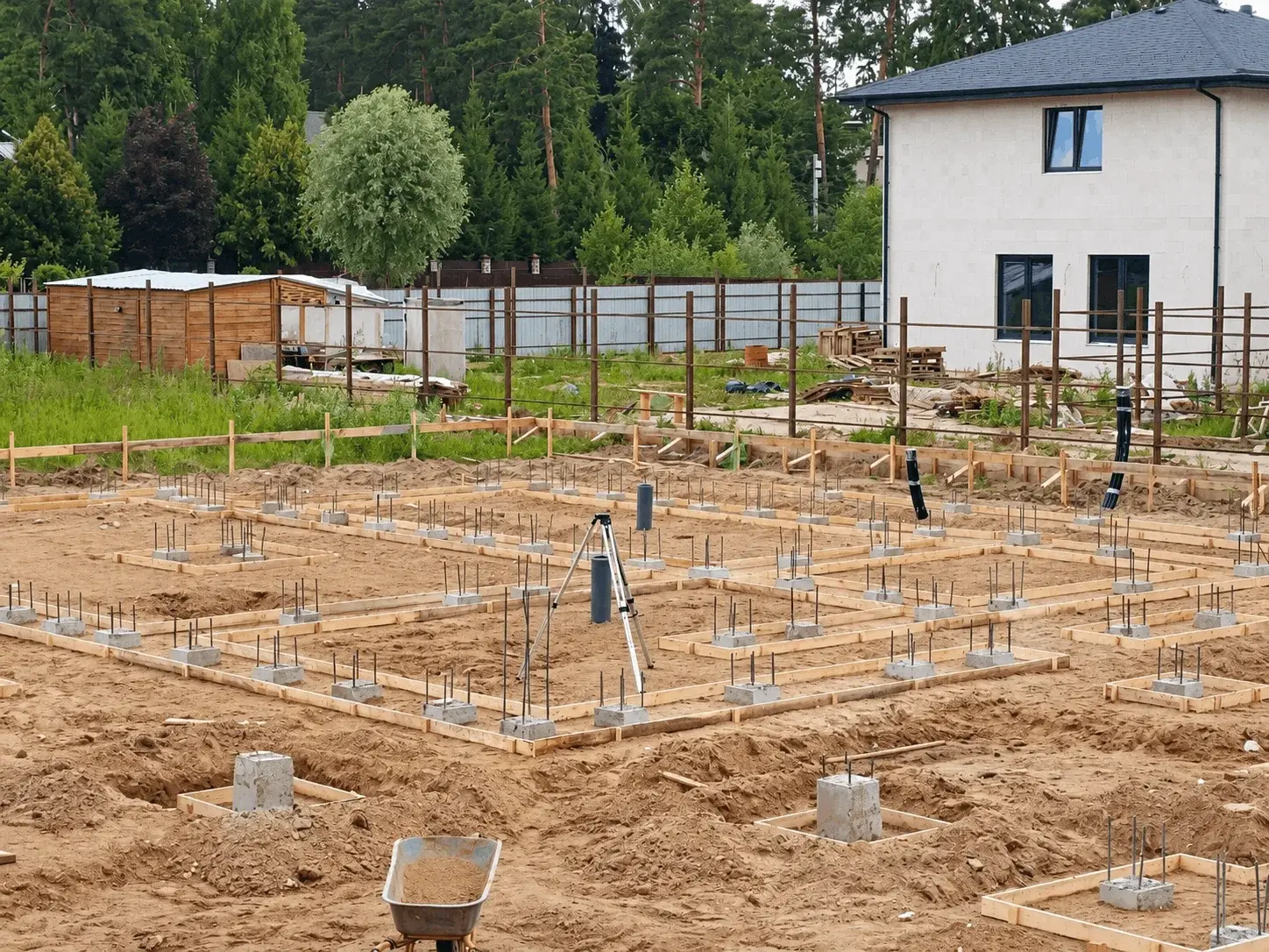Забивные железобетонные сваи на строительной площадке