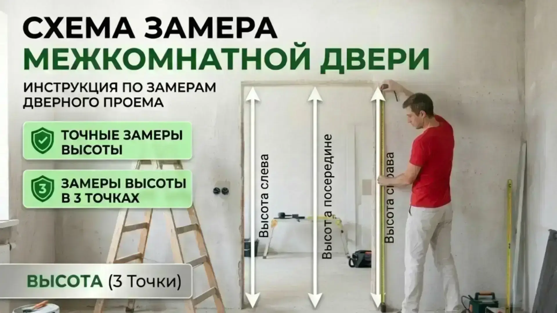 Измерение высоты дверного проёма от чистого пола до верхней перекладины