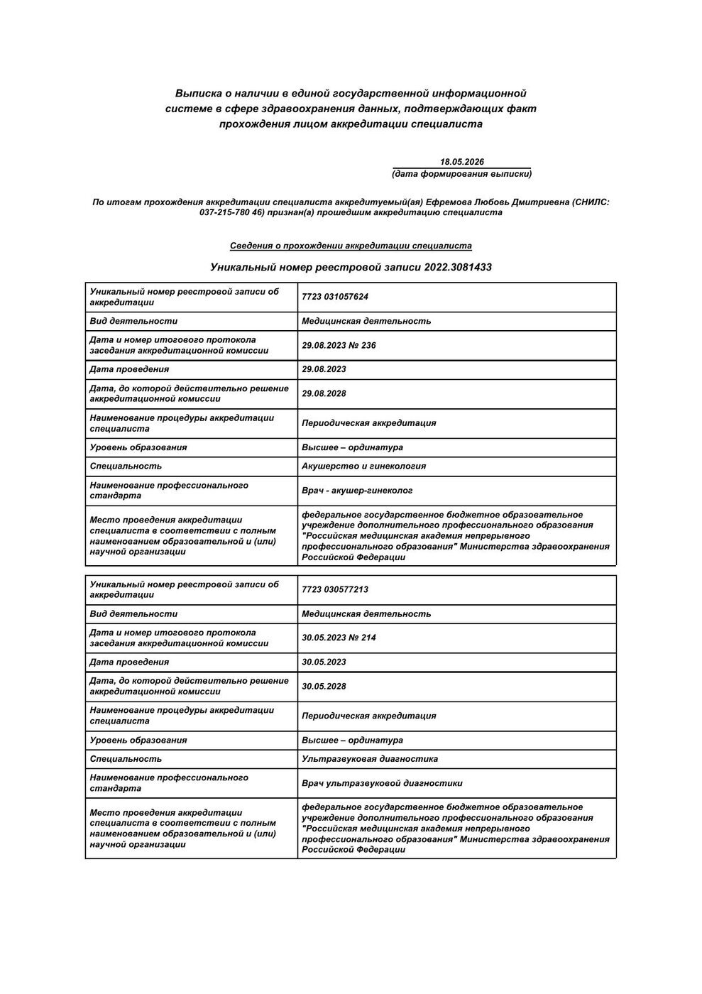 Аккредитация специалиста