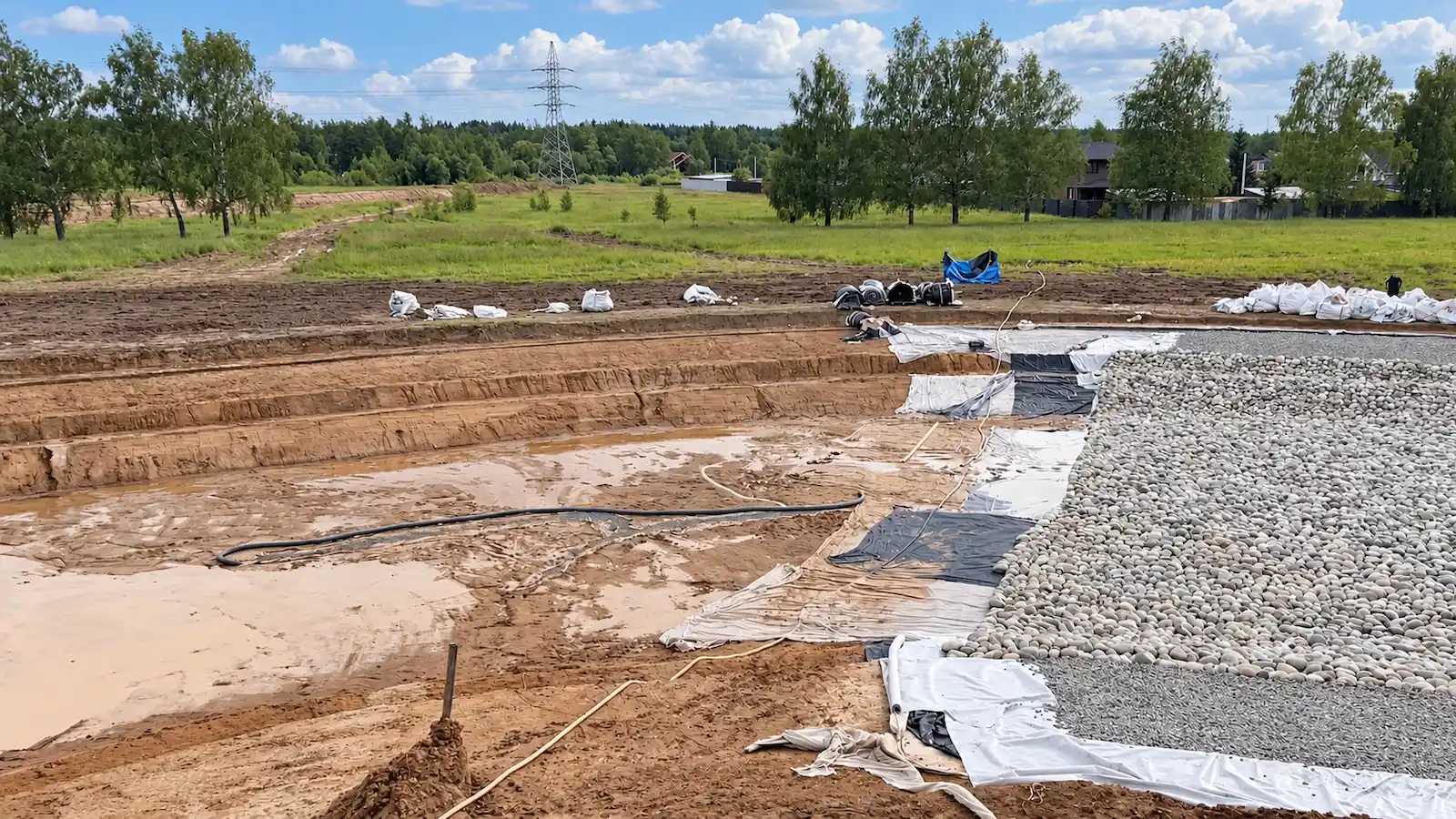 Строительство пруда на EPDM-мембране для КСК в Щедрино