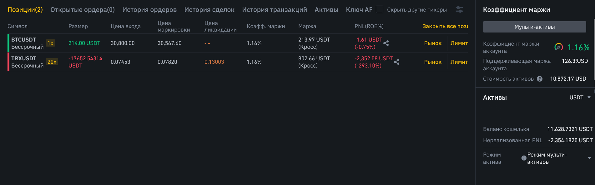 Как посмотреть открытые позиции, Binance Futures