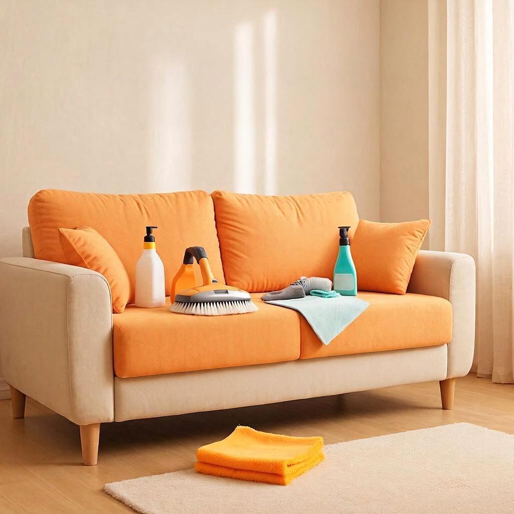 Диван в оранжево-бежевых тонах