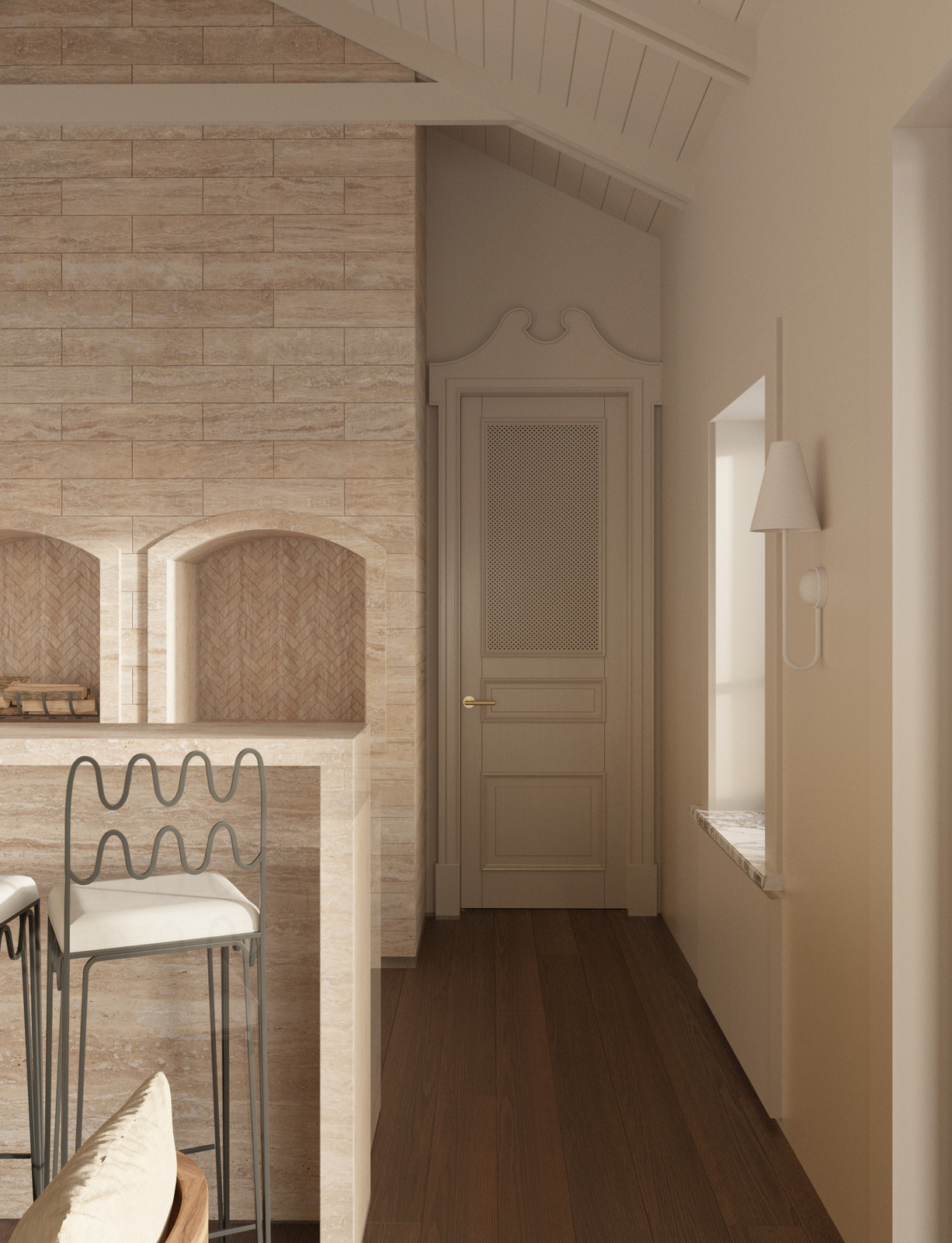 Малый дом с солнечной гостиной с большим столом в спокойной цветовой гамме. Дизайнер интерьера Екатерина Фёдорова