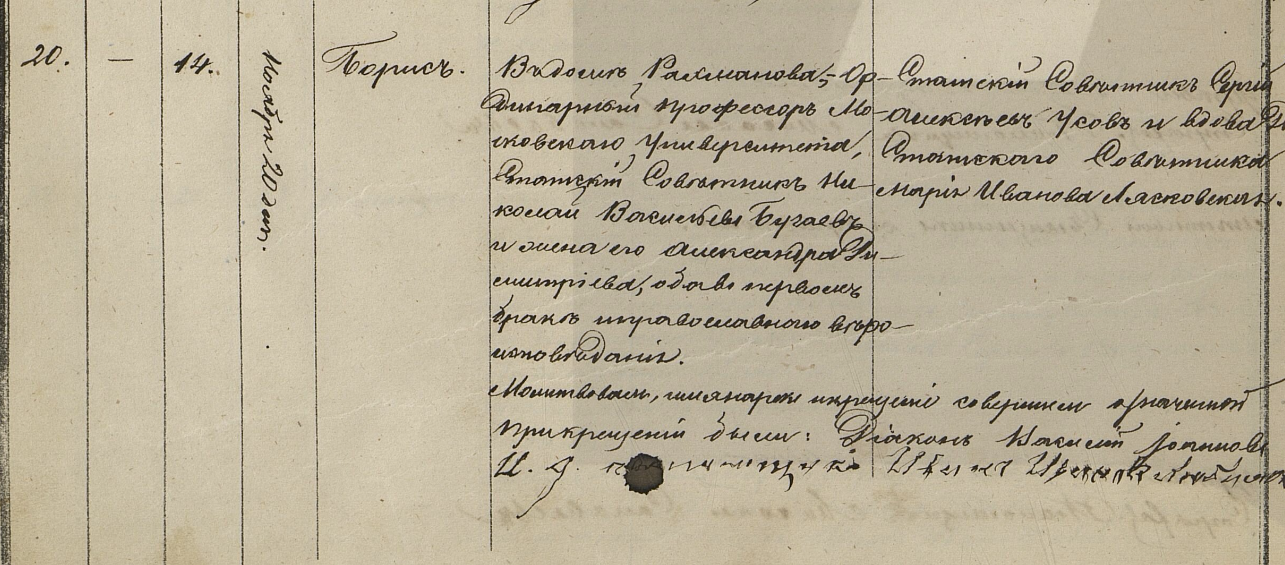 Метрическая запись о рождении Бориса Николаевича Бугаева (писатель и поэт Андрей Белый)