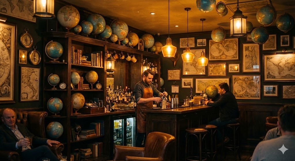 Интерьер в стиле кабинета путешественника и картографа